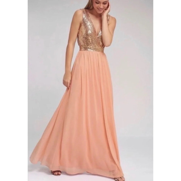 Lulu's Elegant Encounter Rose Gold Sequin Maxi Dress MEDIUM Style 401032 - Picture 2 of 15